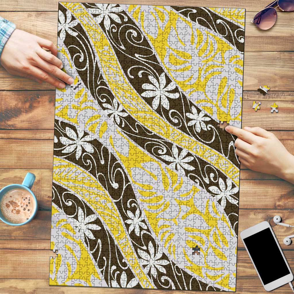 Rearea Tahiti Tiare Monstera Puzzle Polynesian Pattern Curve Style LT01 Yellow - Polynesian Pride