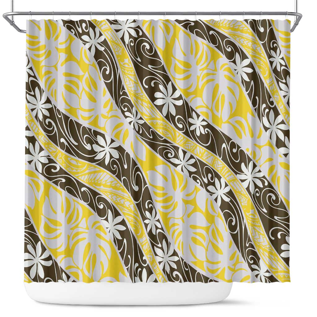 Rearea Tahiti Tiare Monstera Shower Curtain Polynesian Pattern Curve Style LT01 Yellow - Polynesian Pride