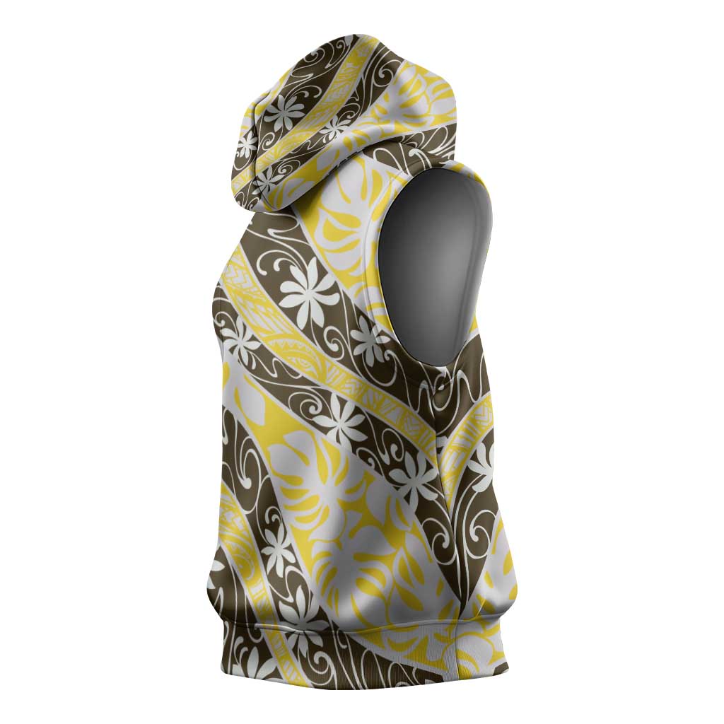 Rearea Tahiti Tiare Monstera Sleeveless Hoodie Polynesian Pattern Curve Style LT01 - Polynesian Pride