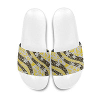 Rearea Tahiti Tiare Monstera Slide Sandals Polynesian Pattern Curve Style LT01 Yellow - Polynesian Pride
