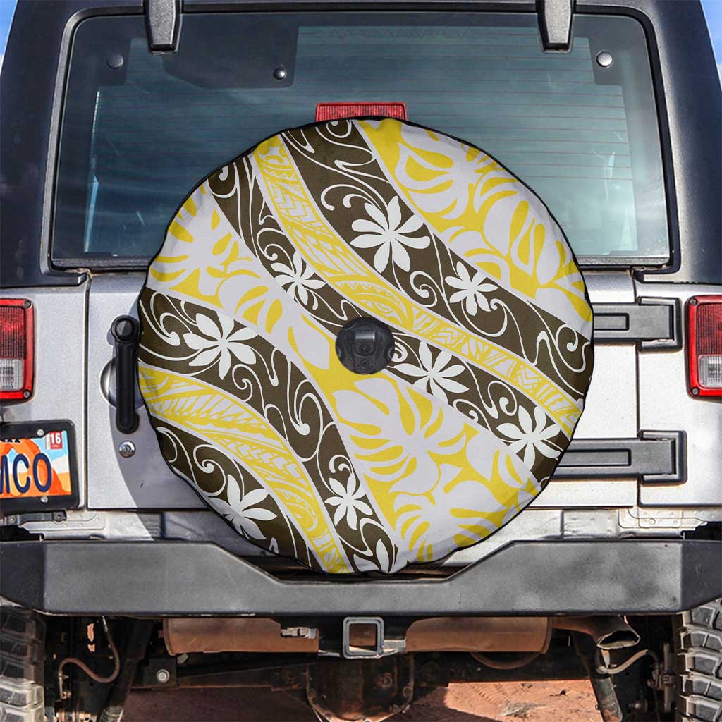 Rearea Tahiti Tiare Monstera Spare Tire Cover Polynesian Pattern Curve Style LT01 Yellow - Polynesian Pride