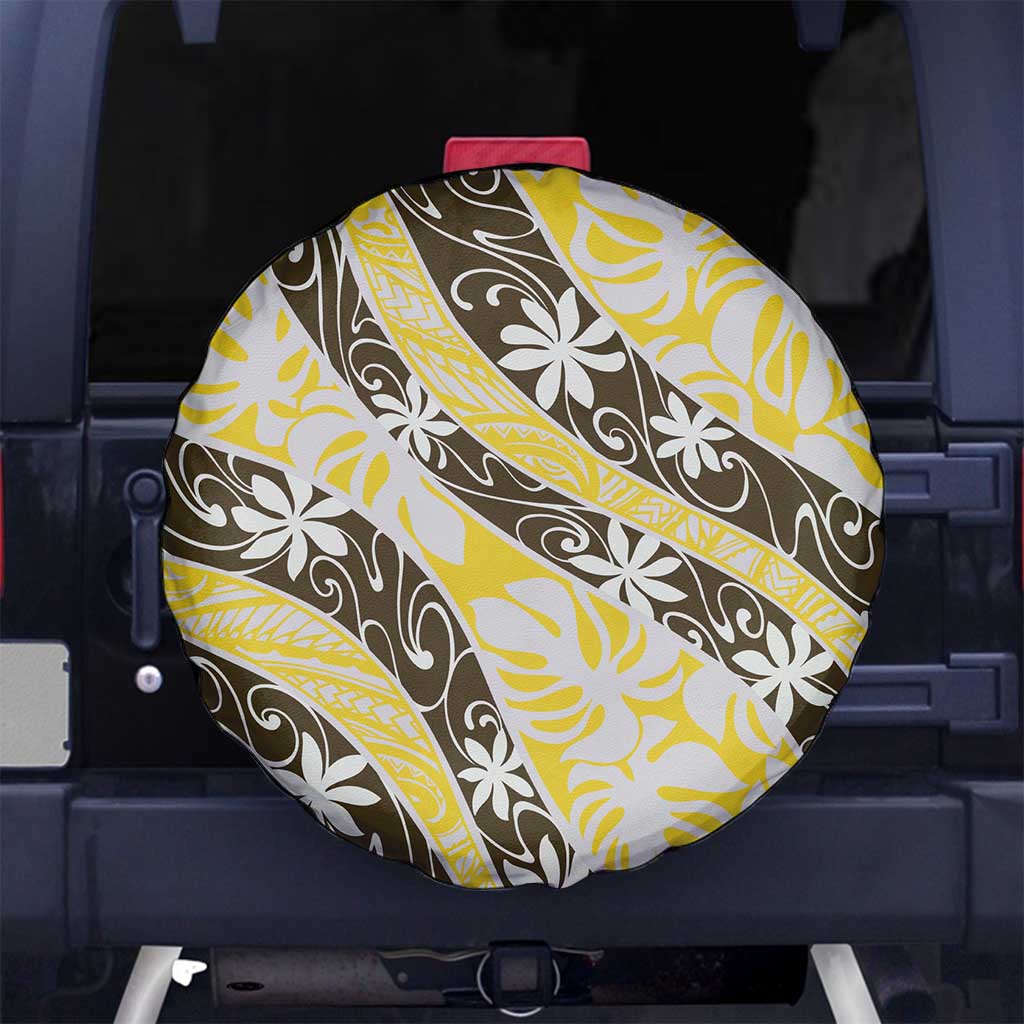 Rearea Tahiti Tiare Monstera Spare Tire Cover Polynesian Pattern Curve Style LT01 No hole Yellow - Polynesian Pride
