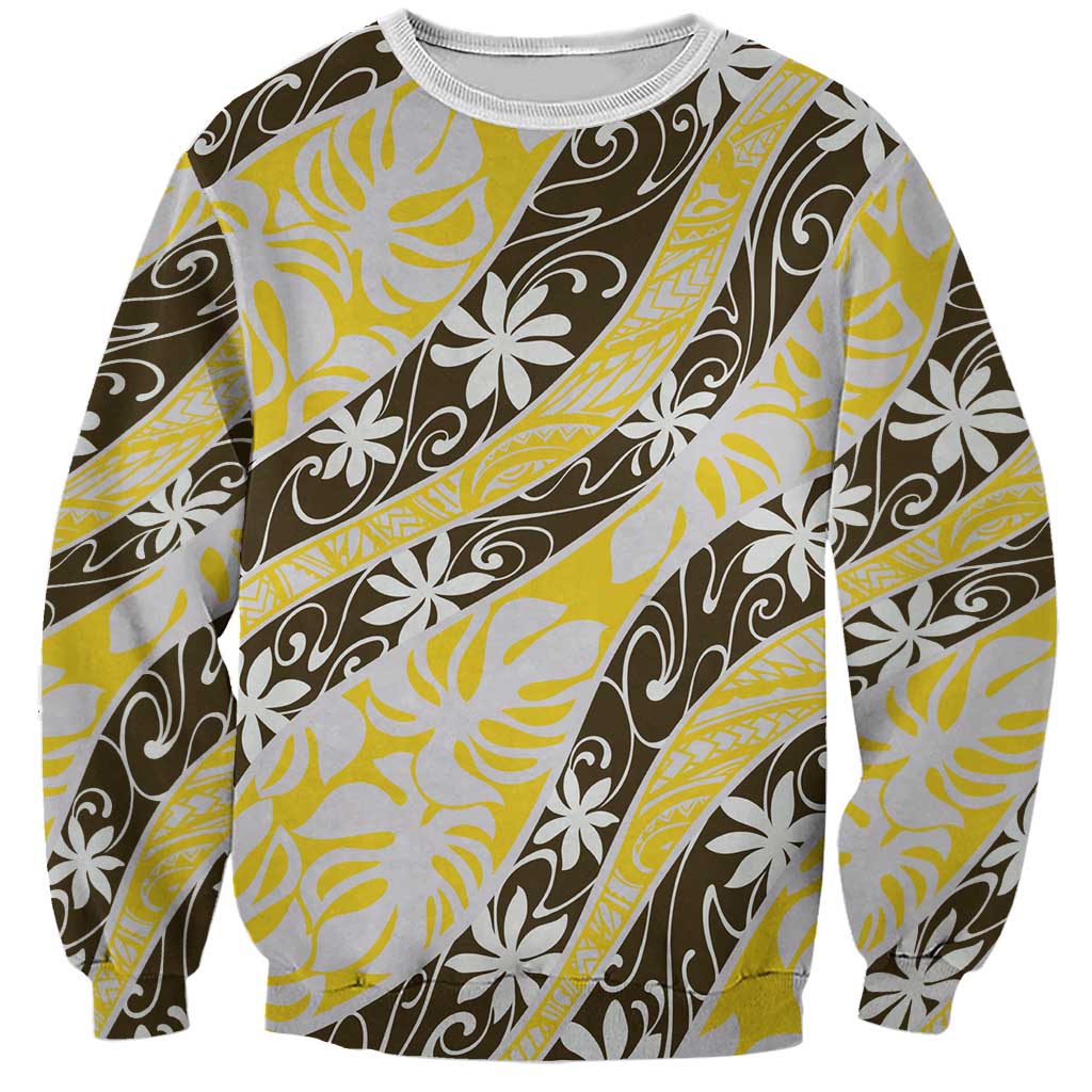 Rearea Tahiti Tiare Monstera Sweatshirt Polynesian Pattern Curve Style LT01 Unisex Yellow - Polynesian Pride