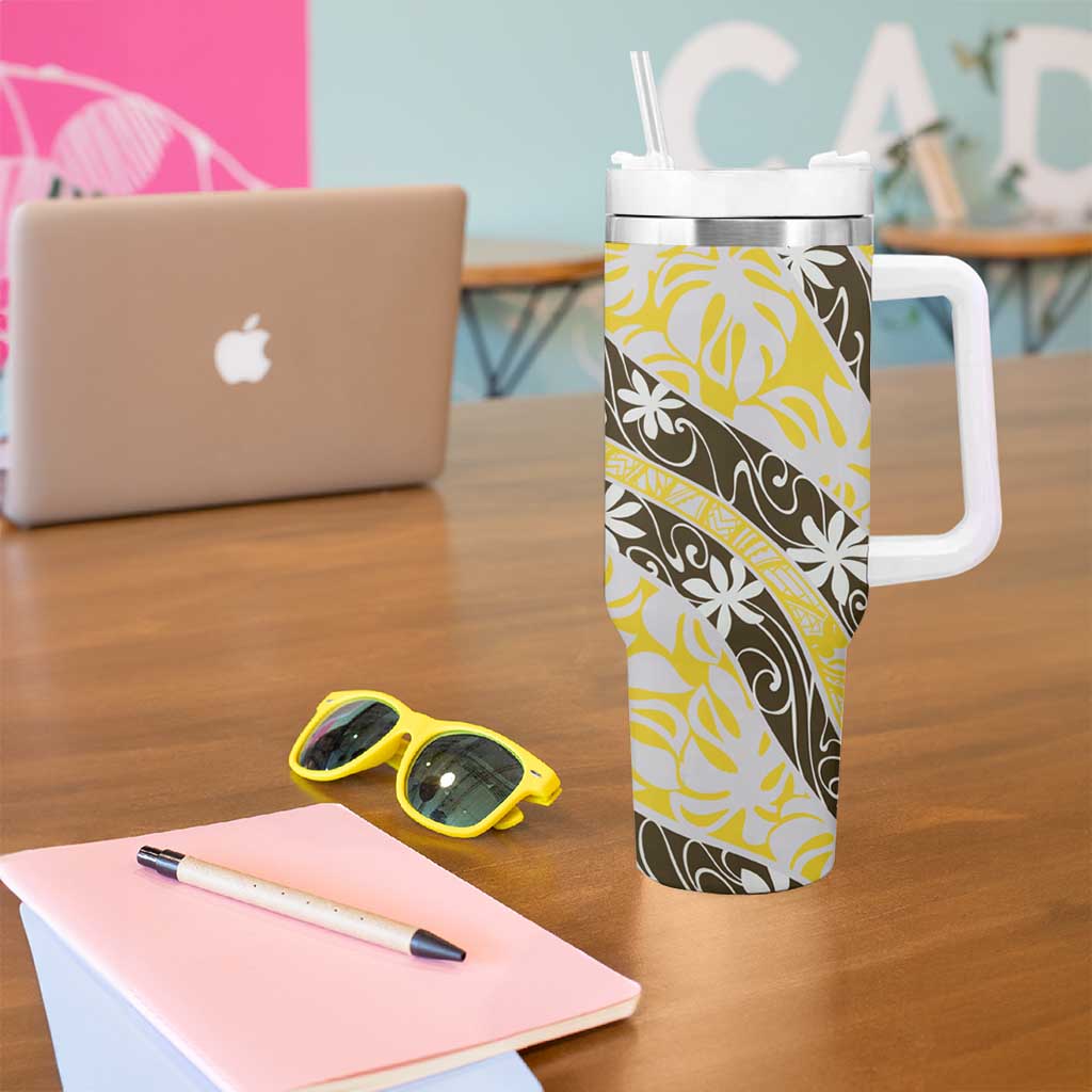 Rearea Tahiti Tiare Monstera Tumbler With Handle Polynesian Pattern Curve Style LT01 - Polynesian Pride