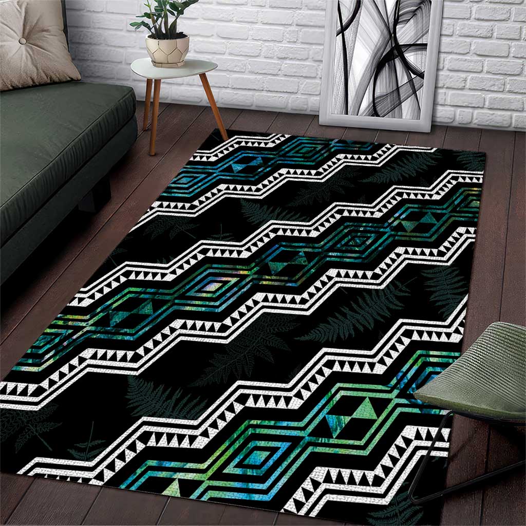 Personalised Taniko Aotearoa Mix Paua Shell Area Rug Niho Taniwha Turquoise Glitter