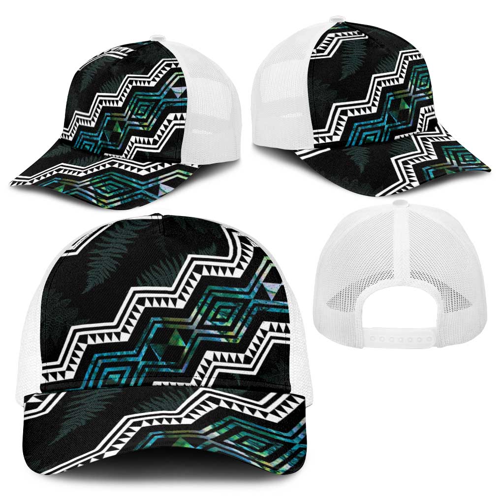 Taniko Aotearoa Mix Paua Shell Baseball Net Cap Niho Taniwha Turquoise Glitter LT01 - Polynesian Pride
