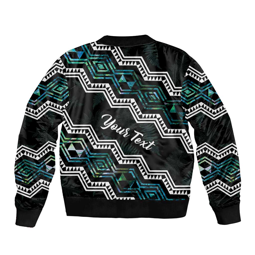 Personalised Taniko Aotearoa Mix Paua Shell Bomber Jacket Niho Taniwha Turquoise Glitter LT01 - Polynesian Pride