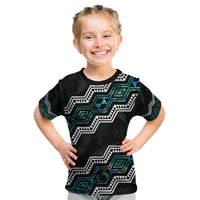 Personalised Taniko Aotearoa Mix Paua Shell Kid T Shirt Niho Taniwha Turquoise Glitter LT01 Turquoise - Polynesian Pride