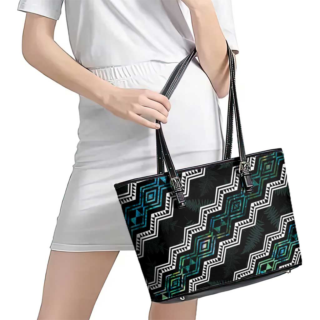 Taniko Aotearoa Mix Paua Shell Leather Tote Bag Niho Taniwha Turquoise Glitter LT01 - Polynesian Pride
