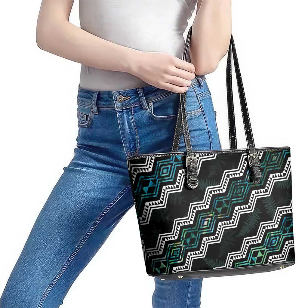 Taniko Aotearoa Mix Paua Shell Leather Tote Bag Niho Taniwha Turquoise Glitter LT01 - Polynesian Pride