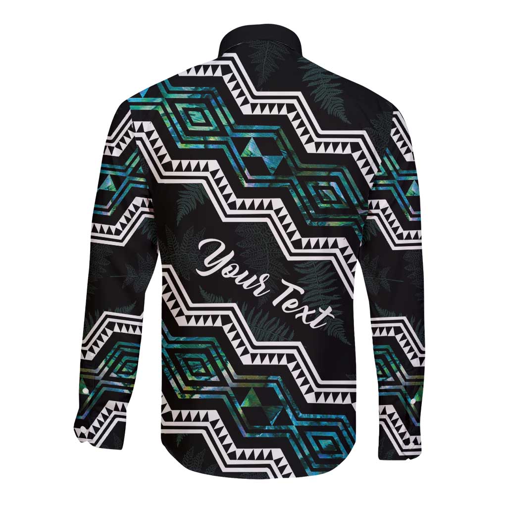Personalised Taniko Aotearoa Mix Paua Shell Long Sleeve Button Shirt Niho Taniwha Turquoise Glitter LT01 - Polynesian Pride