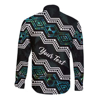 Personalised Taniko Aotearoa Mix Paua Shell Long Sleeve Button Shirt Niho Taniwha Turquoise Glitter LT01 - Polynesian Pride