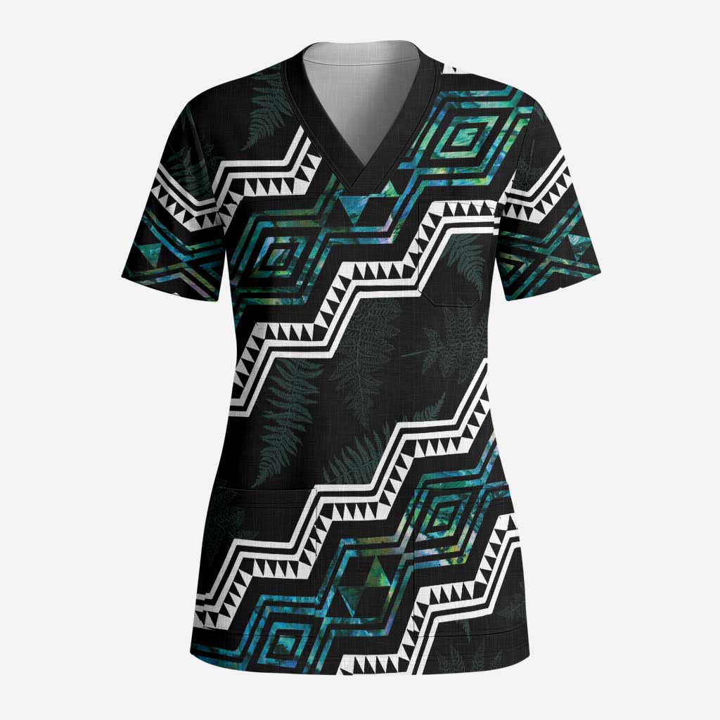 Personalised Taniko Aotearoa Mix Paua Shell Scrub Top Niho Taniwha Turquoise Glitter LT01 Adult Turquoise - Polynesian Pride