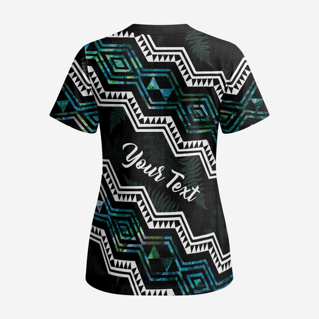 Personalised Taniko Aotearoa Mix Paua Shell Scrub Top Niho Taniwha Turquoise Glitter LT01 - Polynesian Pride