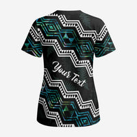 Personalised Taniko Aotearoa Mix Paua Shell Scrub Top Niho Taniwha Turquoise Glitter LT01 - Polynesian Pride