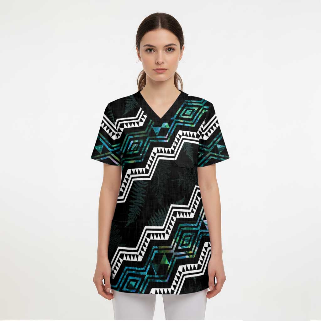 Personalised Taniko Aotearoa Mix Paua Shell Scrub Top Niho Taniwha Turquoise Glitter LT01 - Polynesian Pride