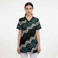 Personalised Taniko Aotearoa Mix Paua Shell Scrub Top Niho Taniwha Turquoise Glitter LT01 - Polynesian Pride