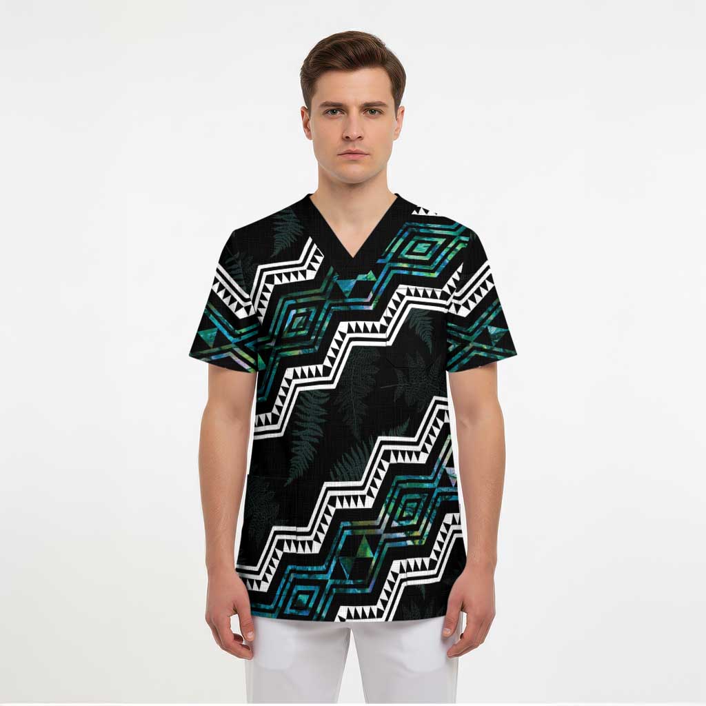 Personalised Taniko Aotearoa Mix Paua Shell Scrub Top Niho Taniwha Turquoise Glitter LT01 - Polynesian Pride