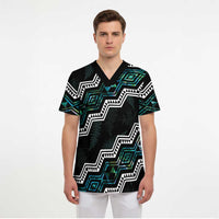 Personalised Taniko Aotearoa Mix Paua Shell Scrub Top Niho Taniwha Turquoise Glitter LT01 - Polynesian Pride