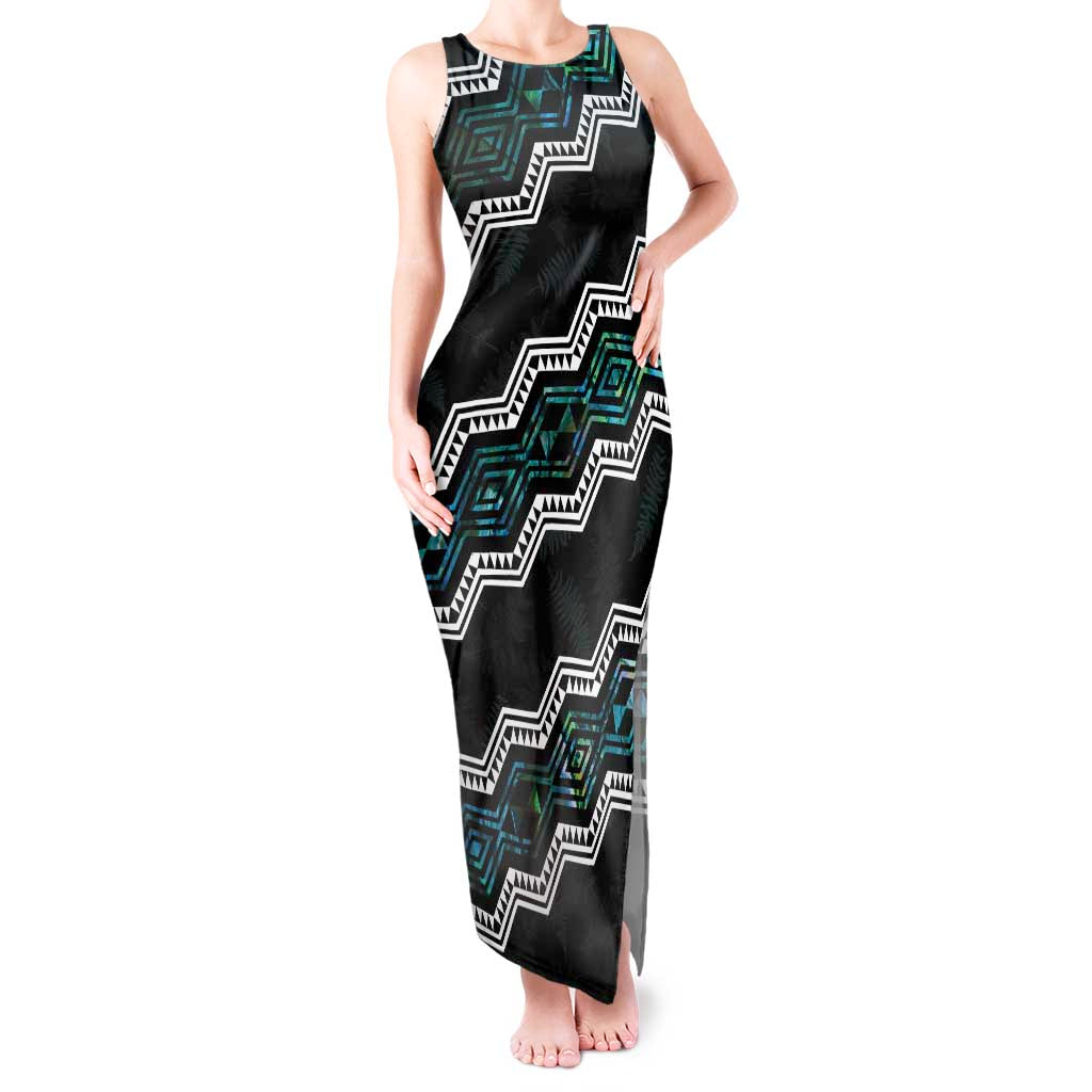 Personalised Taniko Aotearoa Mix Paua Shell Tank Maxi Dress Niho Taniwha Turquoise Glitter LT01 Women Turquoise - Polynesian Pride