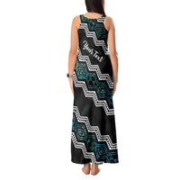 Personalised Taniko Aotearoa Mix Paua Shell Tank Maxi Dress Niho Taniwha Turquoise Glitter LT01 - Polynesian Pride