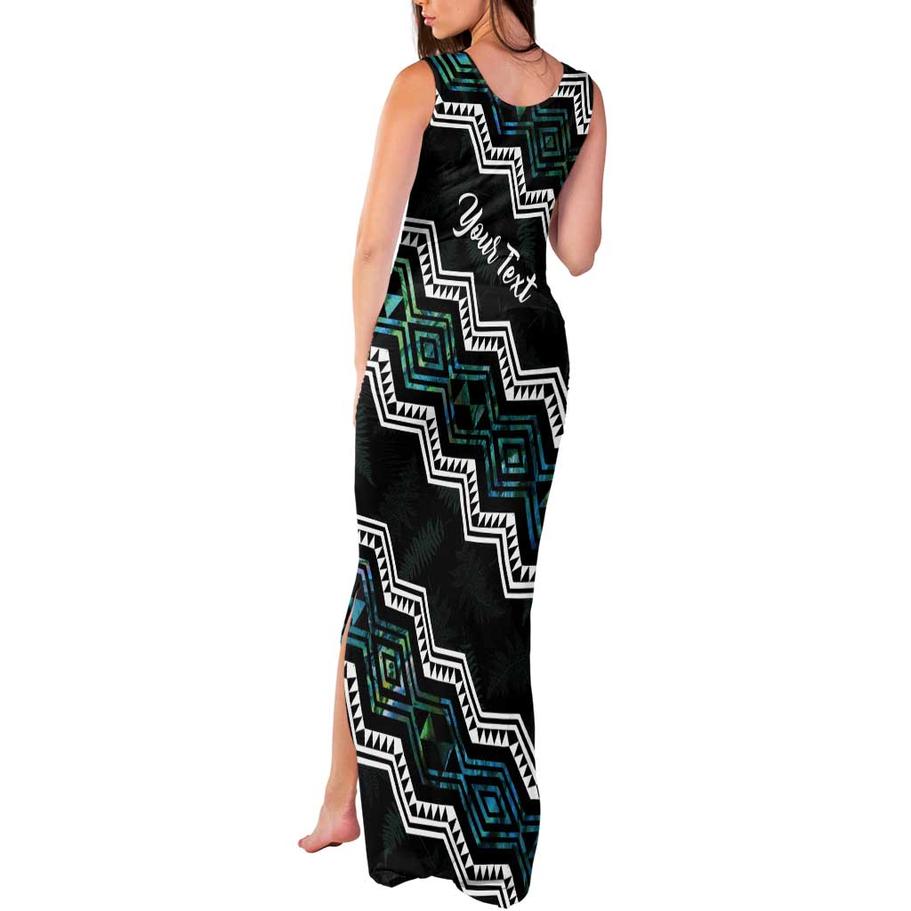 Personalised Taniko Aotearoa Mix Paua Shell Tank Maxi Dress Niho Taniwha Turquoise Glitter LT01 - Polynesian Pride