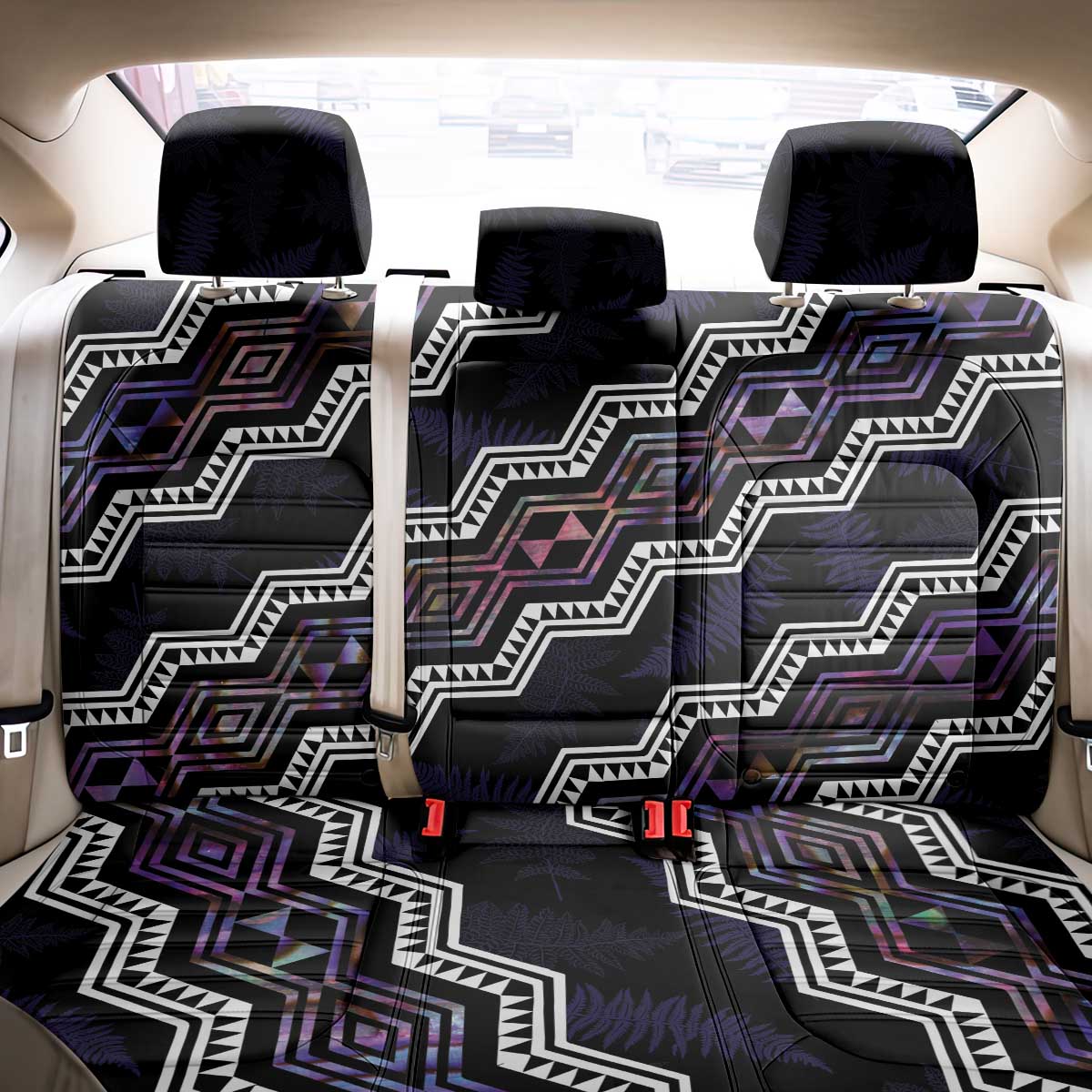 Personalised Taniko Aotearoa Mix Paua Shell Back Car Seat Cover Niho Taniwha Lilac Glitter LT01 - Polynesian Pride