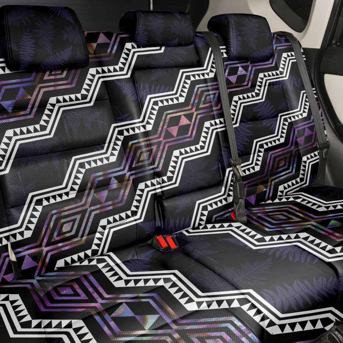 Personalised Taniko Aotearoa Mix Paua Shell Back Car Seat Cover Niho Taniwha Lilac Glitter LT01 - Polynesian Pride