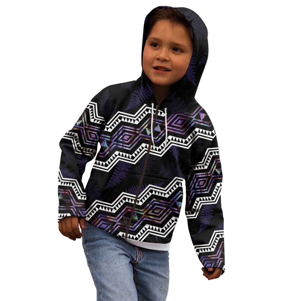 Personalised Taniko Aotearoa Mix Paua Shell Kid Hoodie Niho Taniwha Lilac Glitter LT01 - Polynesian Pride