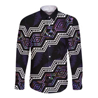Personalised Taniko Aotearoa Mix Paua Shell Long Sleeve Button Shirt Niho Taniwha Lilac Glitter LT01 Unisex Purple - Polynesian Pride