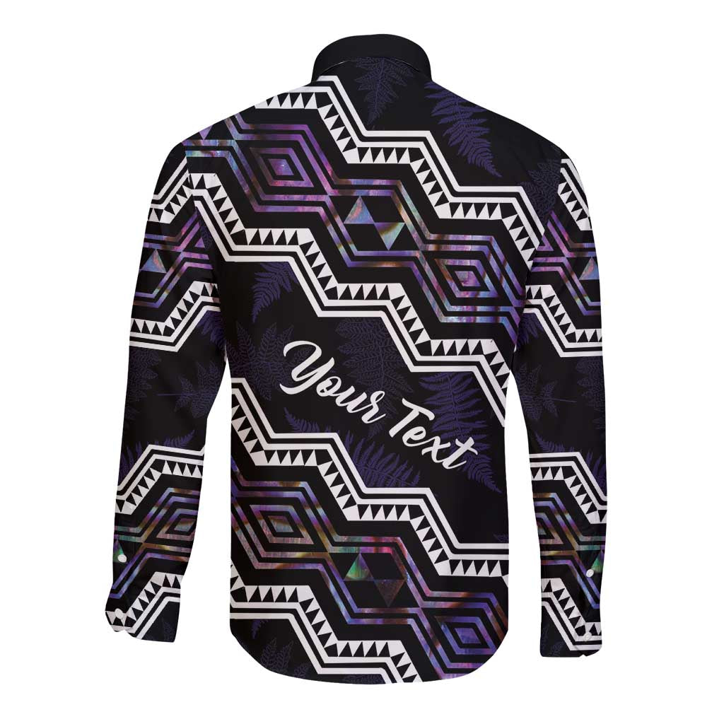 Personalised Taniko Aotearoa Mix Paua Shell Long Sleeve Button Shirt Niho Taniwha Lilac Glitter LT01 - Polynesian Pride