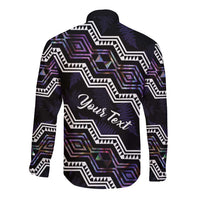 Personalised Taniko Aotearoa Mix Paua Shell Long Sleeve Button Shirt Niho Taniwha Lilac Glitter LT01 - Polynesian Pride