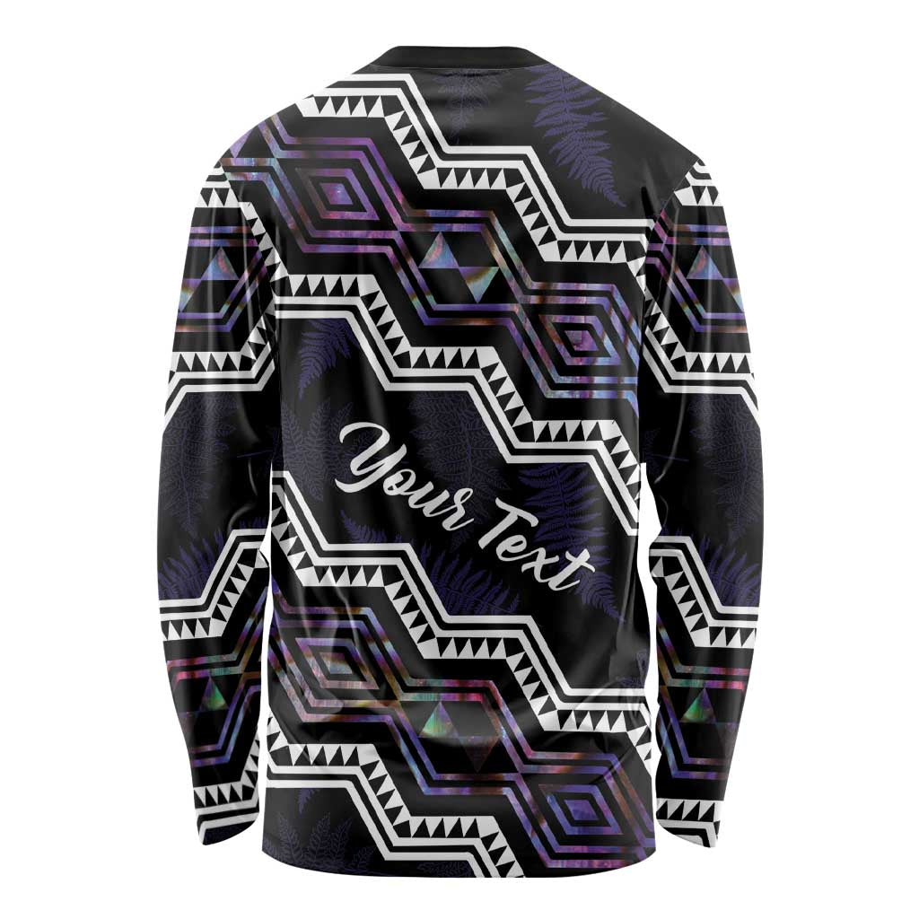 Personalised Taniko Aotearoa Mix Paua Shell Long Sleeve Shirt Niho Taniwha Lilac Glitter LT01 - Polynesian Pride