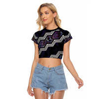 Personalised Taniko Aotearoa Mix Paua Shell Raglan Cropped T Shirt Niho Taniwha Lilac Glitter LT01 Female Purple - Polynesian Pride