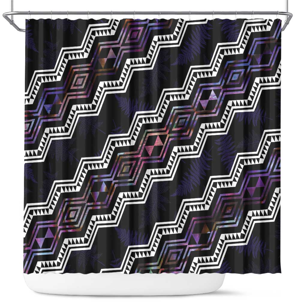 Personalised Taniko Aotearoa Mix Paua Shell Shower Curtain Niho Taniwha Lilac Glitter