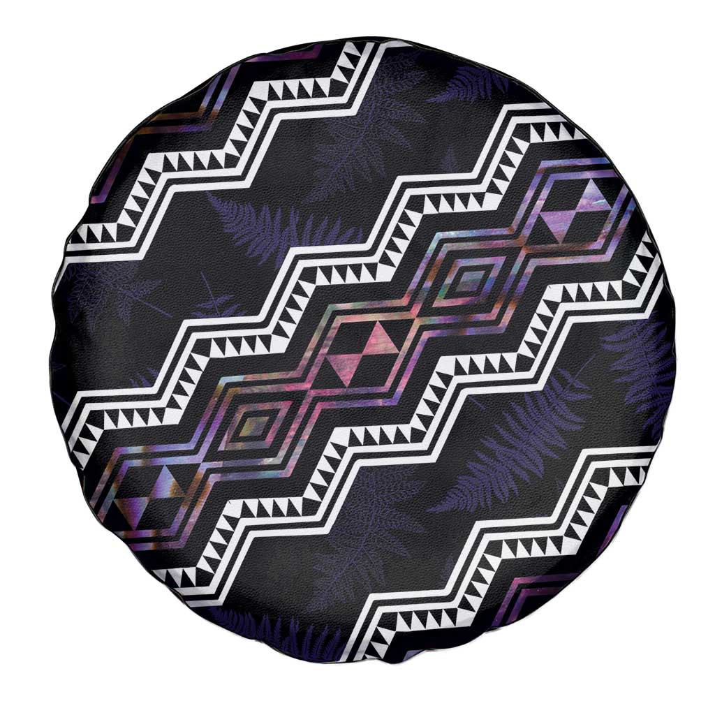 Personalised Taniko Aotearoa Mix Paua Shell Spare Tire Cover Niho Taniwha Lilac Glitter LT01 - Polynesian Pride