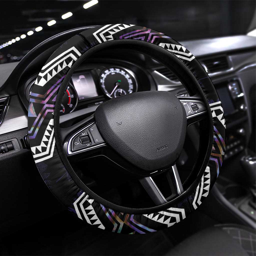 Taniko Aotearoa Mix Paua Shell Steering Wheel Cover Niho Taniwha Lilac Glitter LT01 Universal Fit Purple - Polynesian Pride