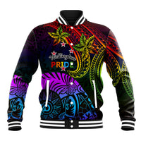 Wellington Pride Baseball Jacket Aotearoa Tribal Rainbow Pattern LT01 Unisex Black - Polynesian Pride
