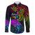 Wellington Pride Family Matching Mermaid Dress and Hawaiian Shirt Aotearoa Tribal Rainbow Pattern LT01 Dad's Shirt - Long Sleeve Black - Polynesian Pride