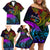 Wellington Pride Family Matching Off Shoulder Short Dress and Hawaiian Shirt Aotearoa Tribal Rainbow Pattern LT01 - Polynesian Pride