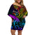 Wellington Pride Family Matching Off Shoulder Short Dress and Hawaiian Shirt Aotearoa Tribal Rainbow Pattern LT01 Mom's Dress Black - Polynesian Pride