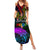 Wellington Pride Family Matching Summer Maxi Dress and Hawaiian Shirt Aotearoa Tribal Rainbow Pattern LT01 Mom's Dress Black - Polynesian Pride