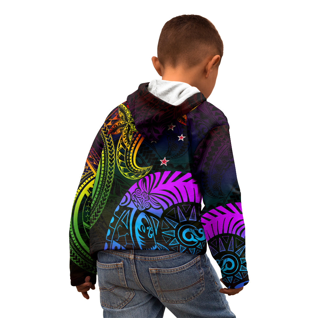 Wellington Pride Kid Hoodie Aotearoa Tribal Rainbow Pattern LT01 - Polynesian Pride