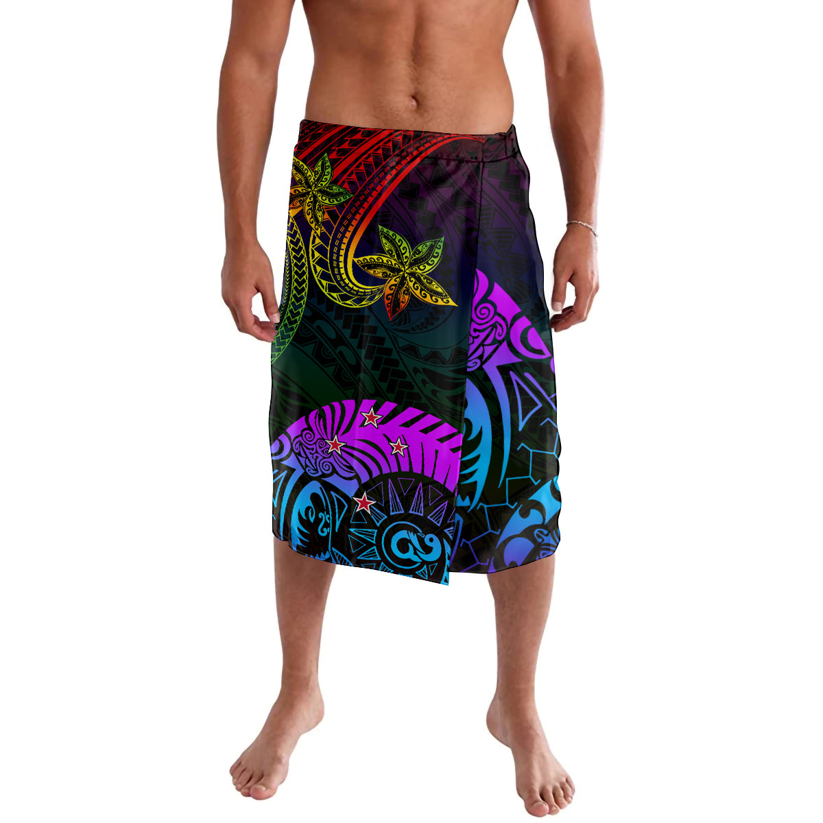 Wellington Pride Lavalava Aotearoa Tribal Rainbow Pattern LT01 Black - Polynesian Pride