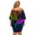 Wellington Pride Off Shoulder Short Dress Aotearoa Tribal Rainbow Pattern LT01 - Polynesian Pride