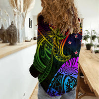 Wellington Pride Women Casual Shirt Aotearoa Tribal Rainbow Pattern LT01 - Polynesian Pride