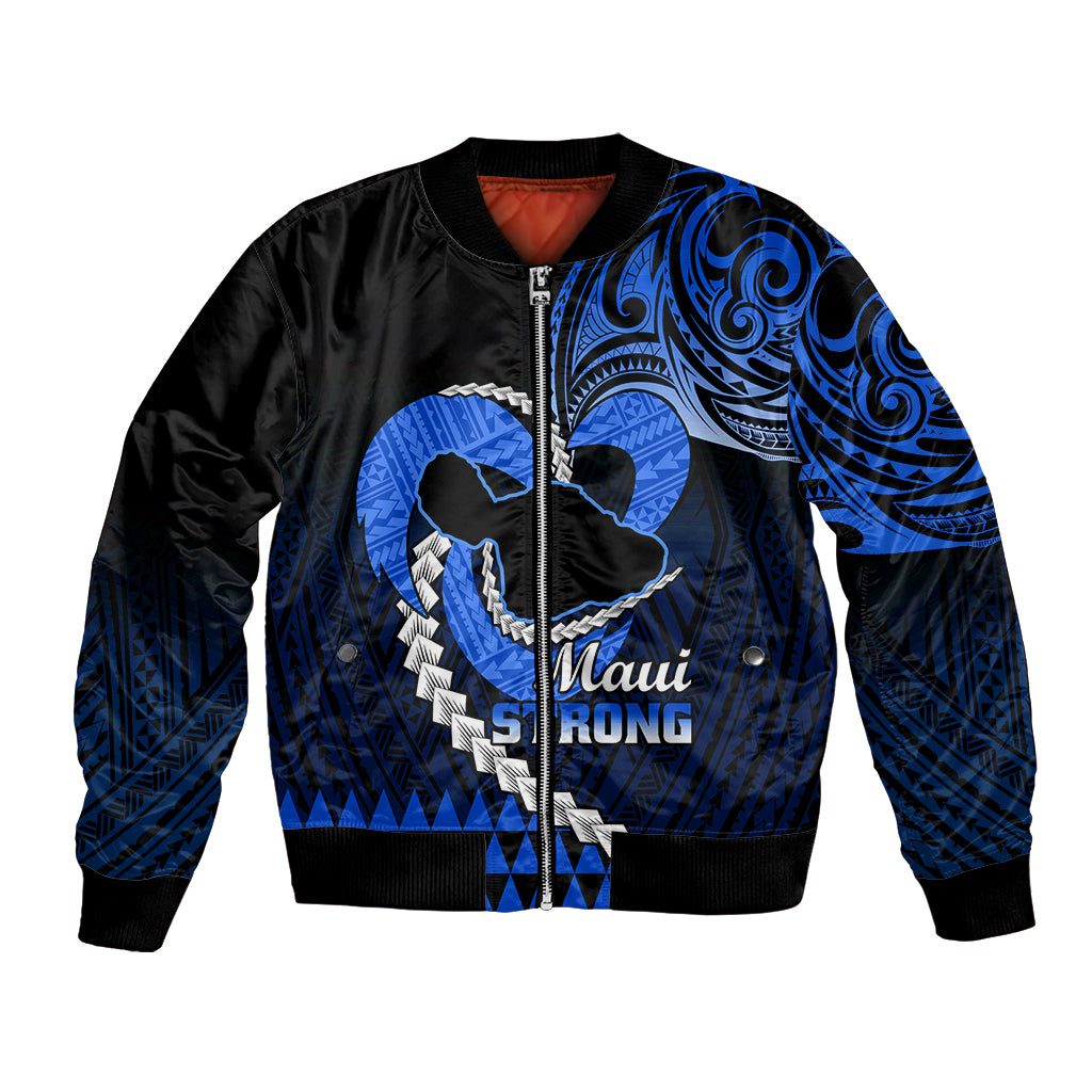 Personalised Hawaii Bomber Jacket Maui Be Strong Kakau Blue Version LT01 Unisex Blue - Polynesian Pride