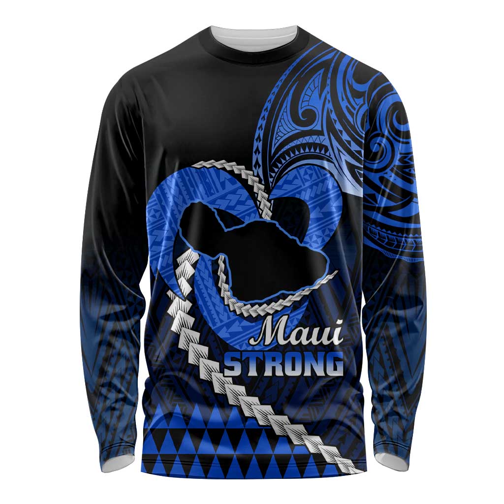 Personalised Hawaii Long Sleeve Shirt Maui Be Strong Kakau Blue Version LT01 Unisex Blue - Polynesian Pride