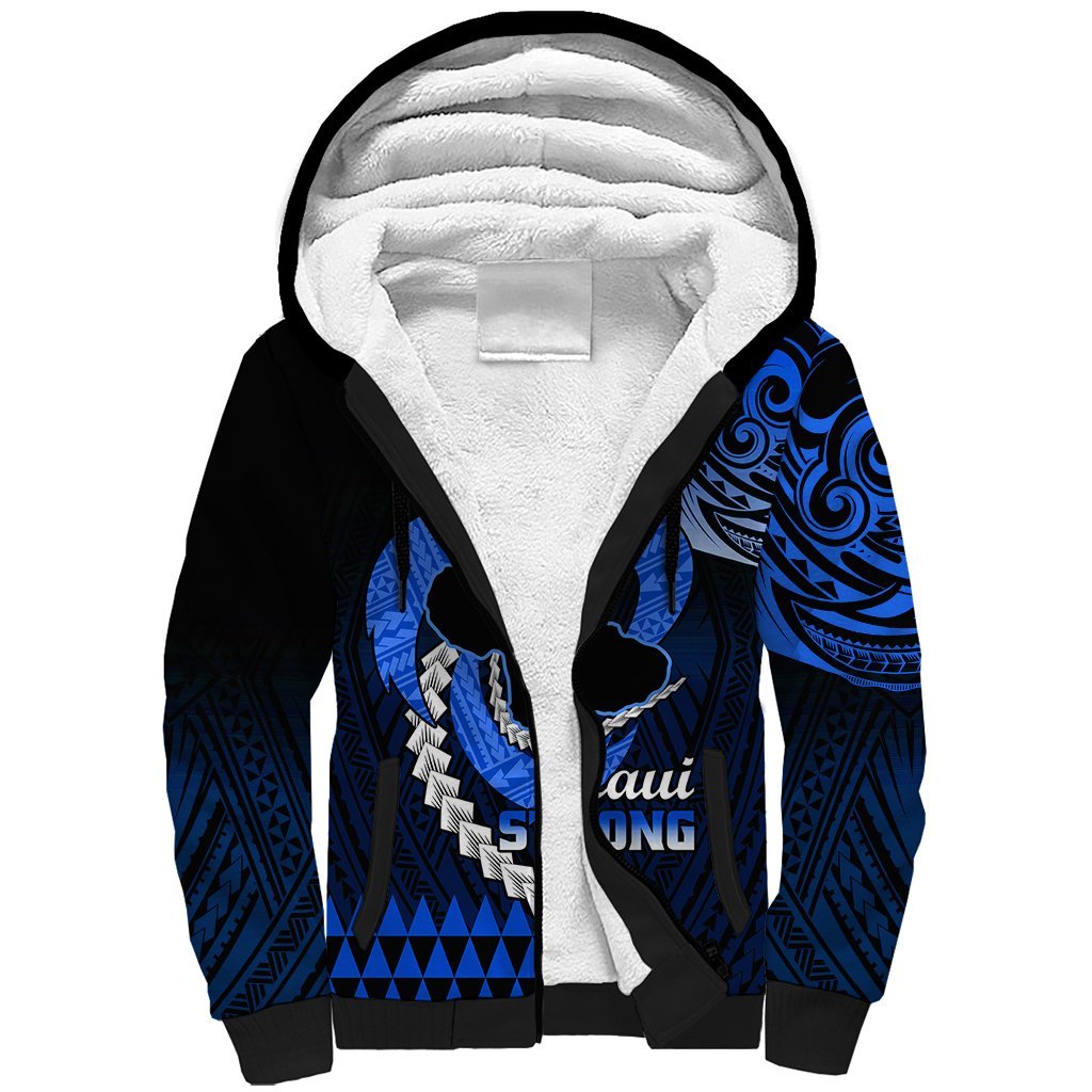 Personalised Hawaii Sherpa Hoodie Maui Be Strong Kakau Blue Version LT01 Unisex Blue - Polynesian Pride