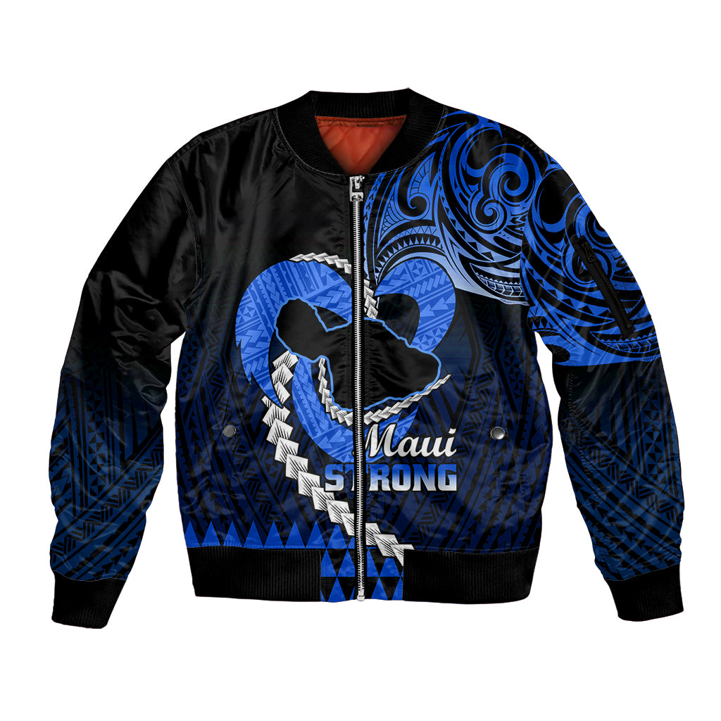 Personalised Hawaii Sleeve Zip Bomber Jacket Maui Be Strong Kakau Blue Version LT01 Unisex Blue - Polynesian Pride